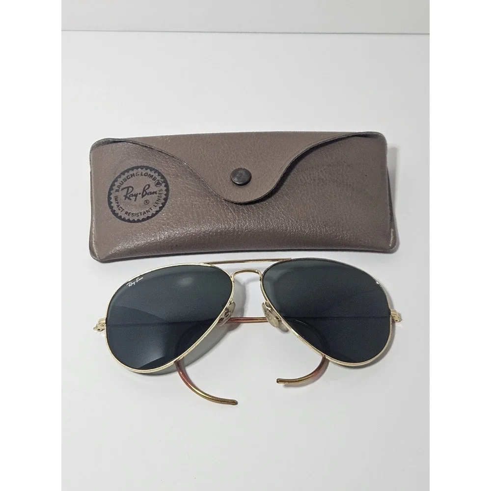 Vintage Ray-Ban USA Bausch & Lomb Gold Metal Aviator Sunglasses & Case
